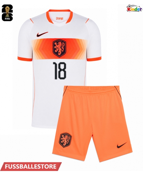 Günstige Niederlande Donyell Malen #18 Auswärts Trikotsatzt Kinder WM 2026 Kurzarm (+ Kurze Hosen)